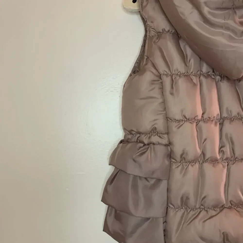 LITTLE LASS Girl’s Taupe Faux Fur Hooded Zip Up Vest / Size: 4
